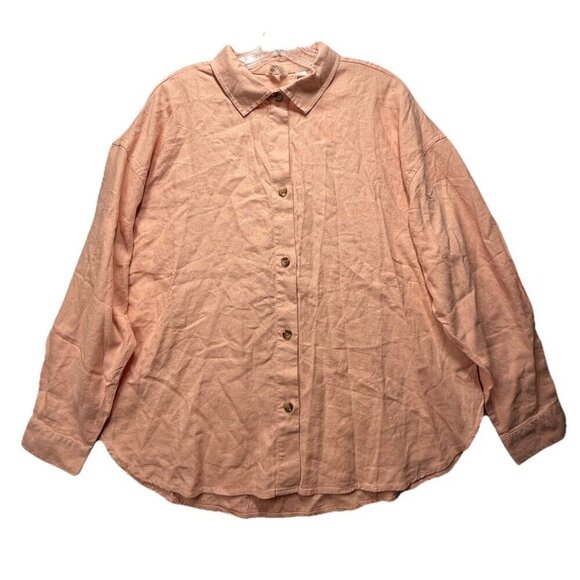 NWT Roxy Morning Time Women's Button Up Shirt Linen Blend Rose Cloud Solid Sz S - Picture 3 of 12